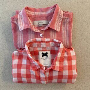 LOFT Pink Striped Blouse and Gilly Hicks Pink Plaid Blouse Women Size Small